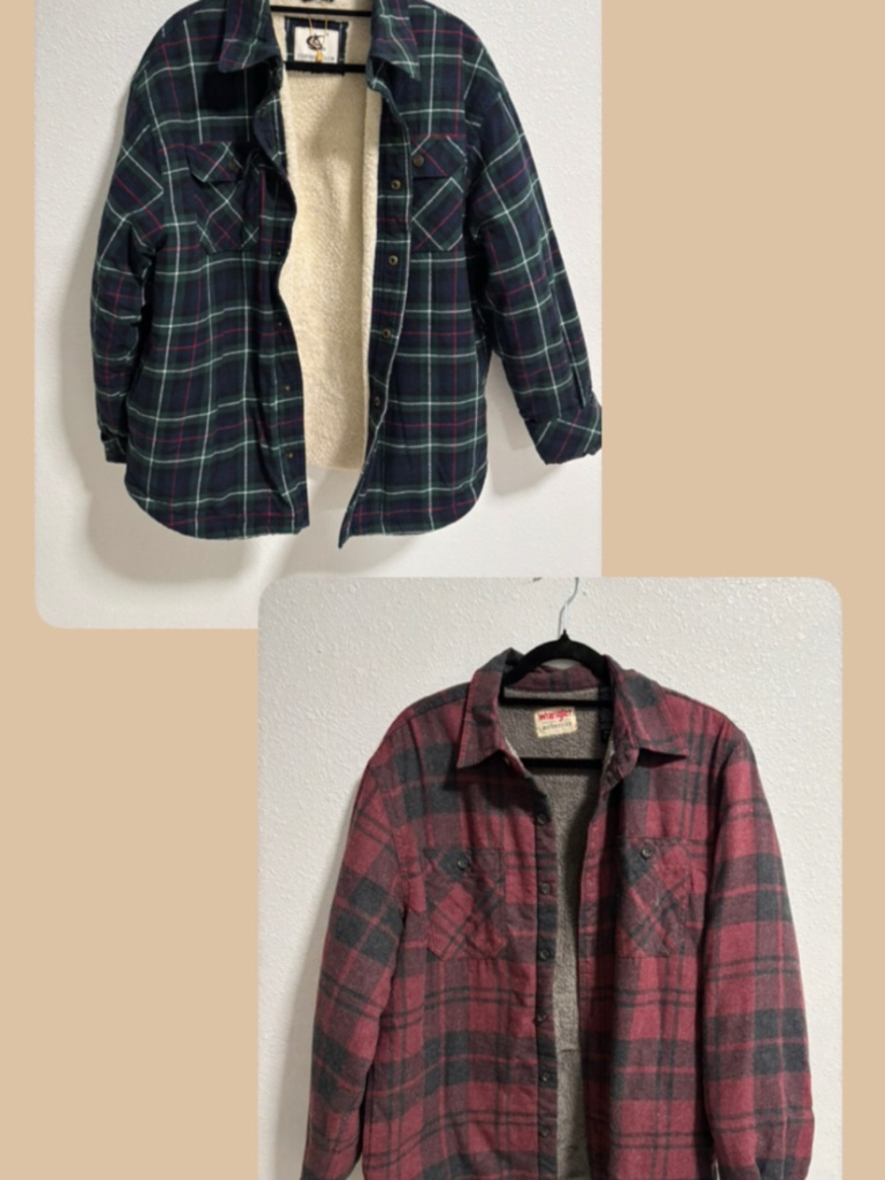 Wrangler Sherpa-Lined Plaid Jacket - Green & Burgundy Options